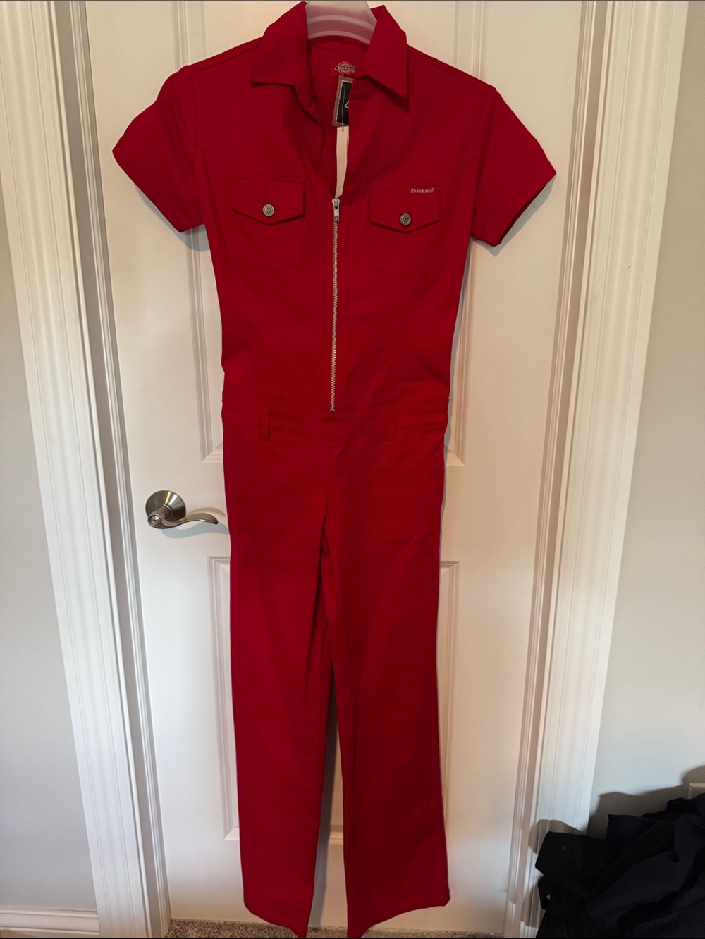 Dickies Women's Bright Red Short-Sleeve Zip Front Jumpsuit